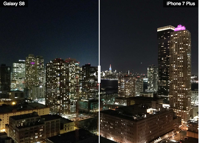 Comparativa Fotos La noche del paisaje urbano Samsung Galaxy S8+ iPhone 7
