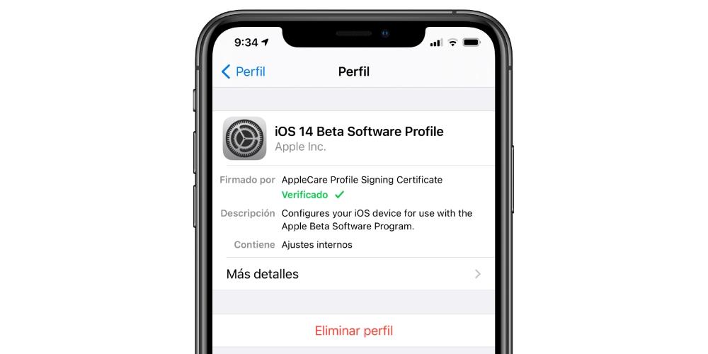 Eliminar perfil iOS 14