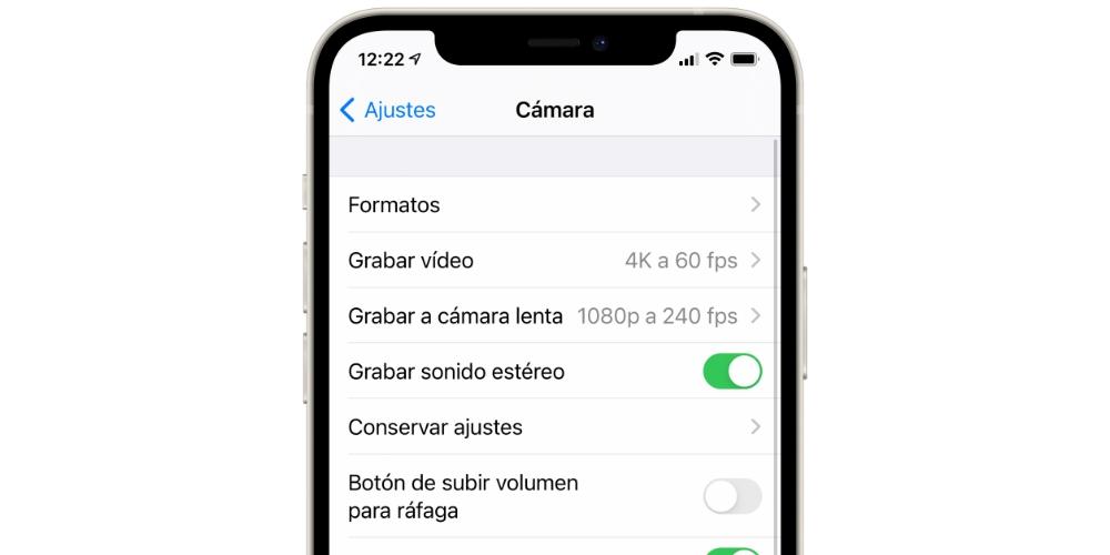 Ajustes Cámara iPhone iOS