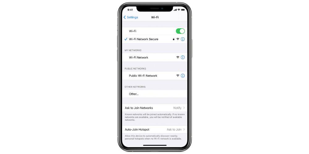 Wi-Fi network settings on iPhone