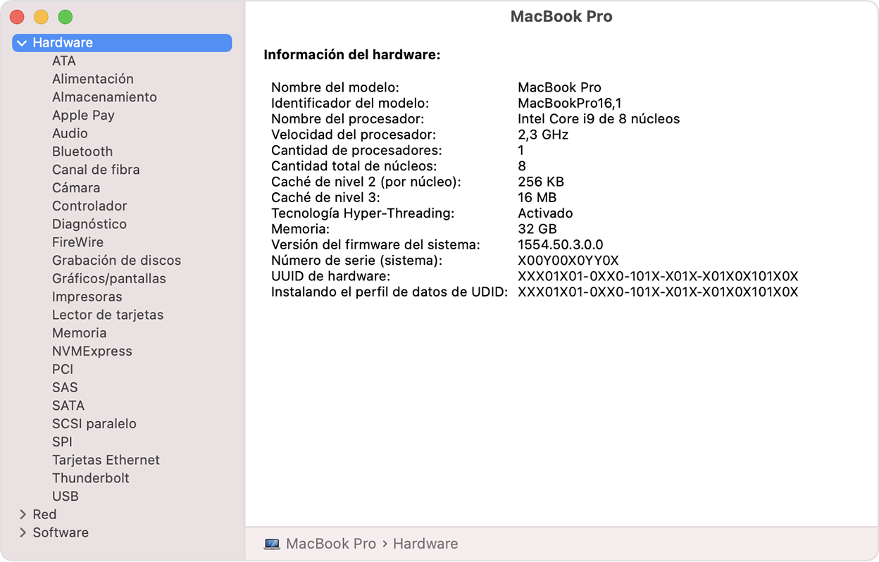 información del sistema Mac