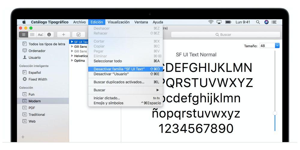 Desactiva tipografía en Mac