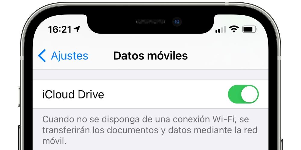 datos moviles icloud drive