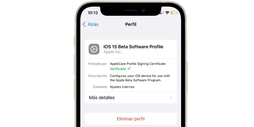 remover iphone de perfil beta ios 15