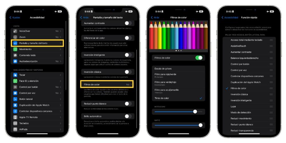 enable iPhone screen color filters
