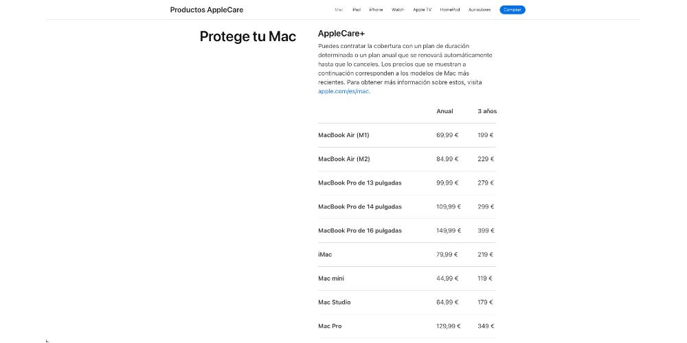 apple care modelos mac