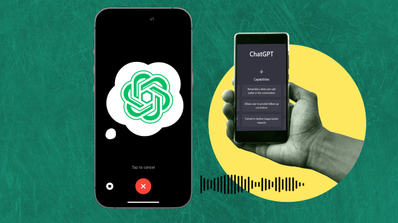 Chat GPT voice y mano sujetando iPhone