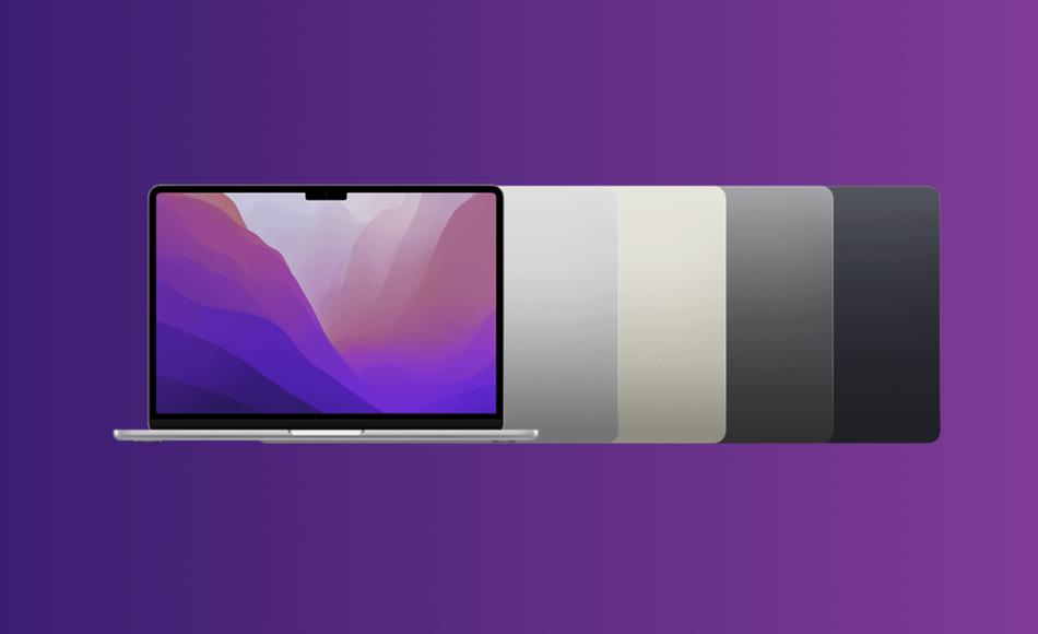 todos los colores de MacBook Air sobre fondo lila