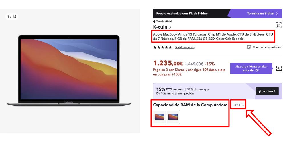 explicación descripción producto oferta miravia MacBook Air