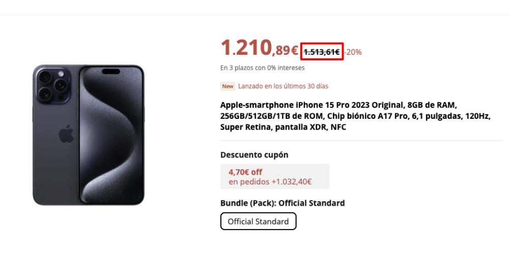 precio inflado iphone 15 pro en aliexpress