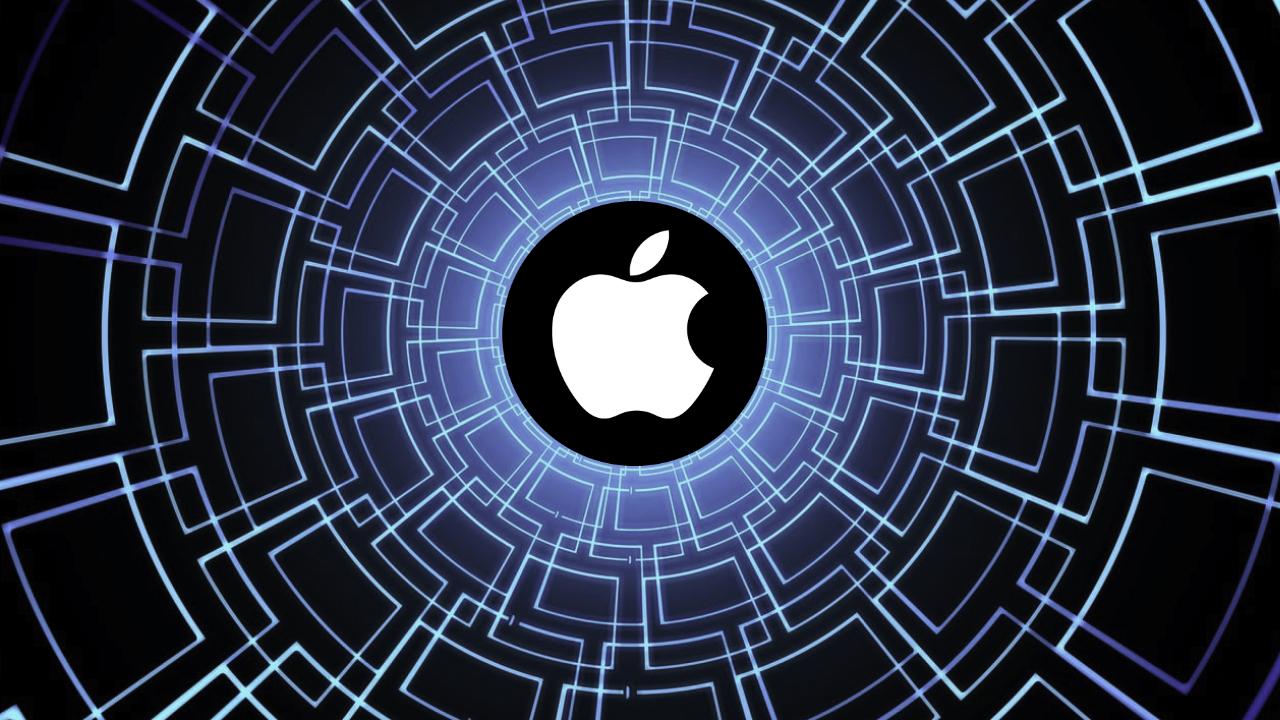 logotipo de apple sobre fondo azul inteligencia artificial