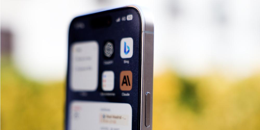 iPhone 15 Pro Max with Titanium Edge and Bing App