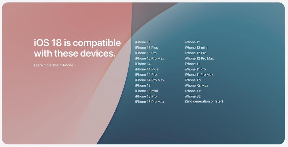 iOS 18 dispositivos compatibles
