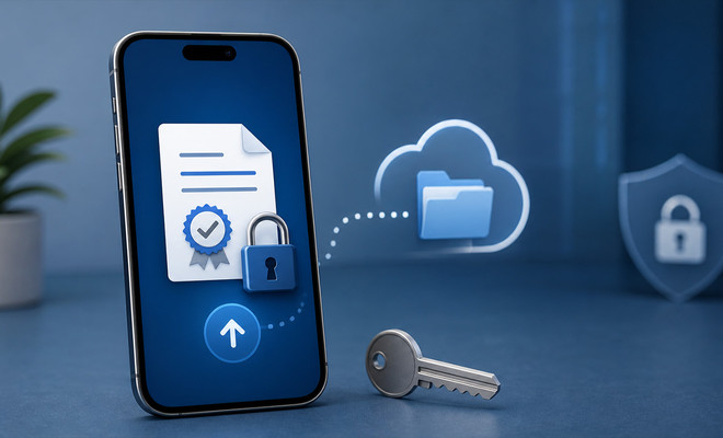 Mockup de exportación de certificado en el iPhone | Imagen no oficial