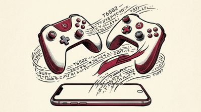 Mando de videojuegos con el logotipo de Beats junto a un iPhone