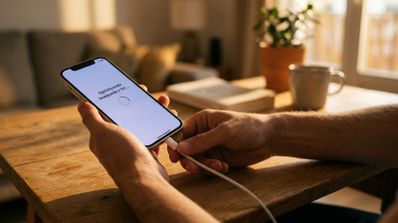 Pantalla de Ajustes de un iPhone mostrando el aviso 'Optimizando búsqueda y Siri' en iOS 27