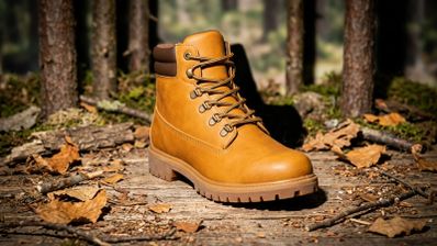 Bota Converse Malden Street en color caramelo sobre un suelo de bosque con hojas secas.