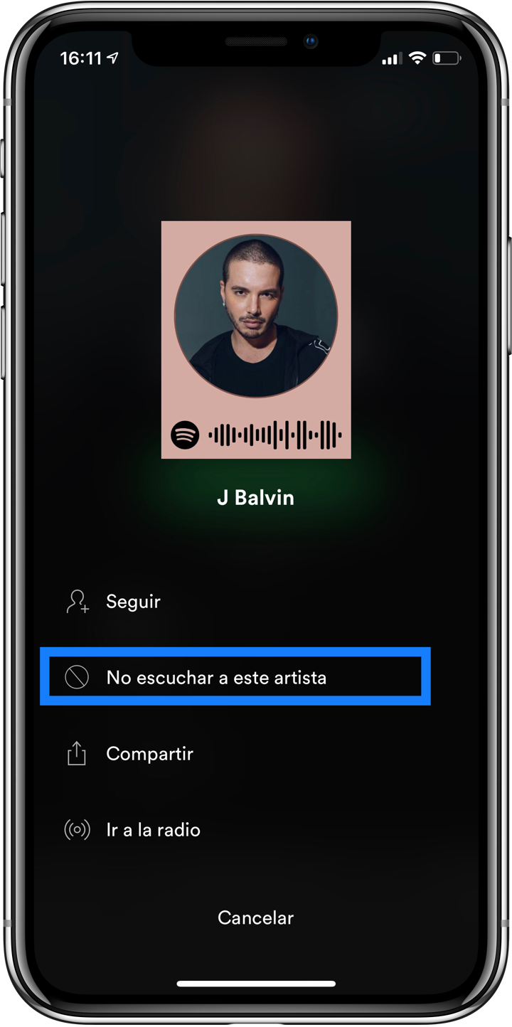Spotify no escuchar artista