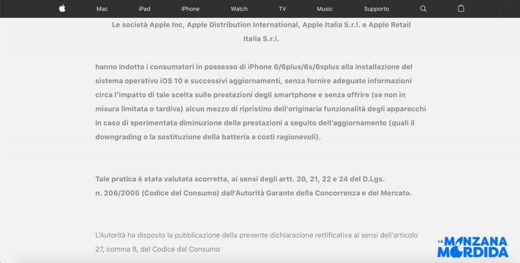 Comunicado Apple Italia