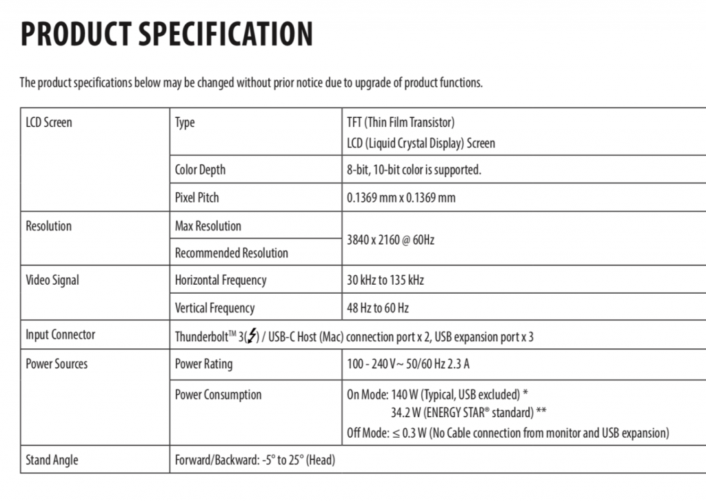 Especificaciones monitor LG Apple Store
